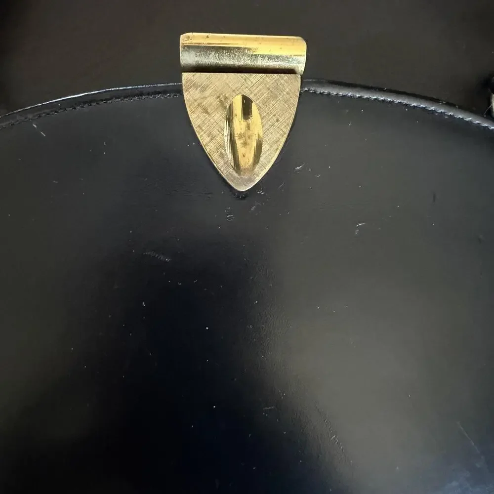 Leather Top Handle Bag Womens Medium Black Gold Hardware Formal Evening Purse
